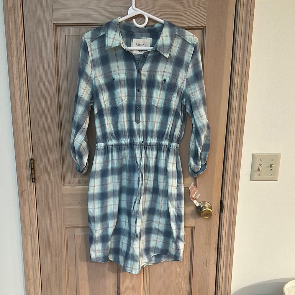 Women's Blue Plaid Shirtdress